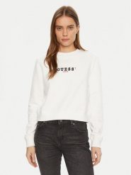Guess Jeans Bluza W5RQ28 K68I4 Biały Regular Fit. Białe bluzy damskie Guess Jeans, l, z aplikacjami, z bawełny, bez ramiączek, bez kaptura. Za 169.99 zł.
