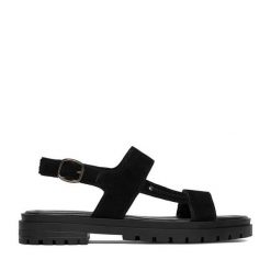 Sandały Lasocki. Czarne sandały damskie Lasocki, bez wzorów, bez obcasa, na płaskiej podeszwie, bez zapięcia. Za 169.99 zł.