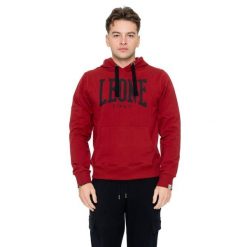 Bluza z bawełna z kaptur na trening na czas wolny. Czerwone bluzy męskie LEONE 1947 APPAREL, bez wzorów, z bawełny, bez kaptura, na fitness i siłownię. Za 147.35 zł.