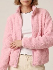 Bluza sherpa ze stójką na zamek - różowy. Czerwone bluzy damskie Sinsay, l, bez wzorów, bez ramiączek, bez kaptura. Za 59.99 zł.