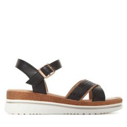 Sandały Clara Barson. Czarne sandały damskie Clara Barson, bez wzorów, bez obcasa, na koturnie, bez zapięcia. Za 119.99 zł.