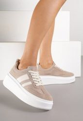 Ciemnobeżowe Sneakersy Klasyczne Tenisówki na Grubej Podeszwie z Koturnem Adessia. Brązowe trampki i tenisówki damskie Renee, bez wzorów, z materiału, bez zapięcia. Za 109.99 zł.