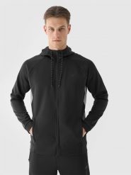 4F Bluza treningowa rozpinana z kapturem męska - czarna 3XL. Czarne bluzy sportowe męskie 4F, m, bez wzorów, z dzianiny, z kapturem, na fitness i siłownię. W wyprzedaży za 99.99 zł.