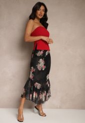 Czarna Dopasowana Spódnica z Ozdobną Falbaną Efravaria. Czarne spódnice damskie Renee, na co dzień, m, bez wzorów, eleganckie, midi, dopasowane. Za 69.99 zł.
