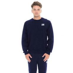 Bluza z bawełna z kaptur na trening na co dzień. Niebieskie bluzy męskie LEONE 1947 APPAREL, bez wzorów, z bawełny, sportowe, bez ramiączek, bez kaptura. W wyprzedaży za 132.62 zł.