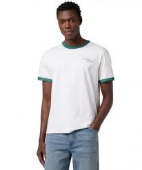 MESKA KOSZULKA WRANGLER RINGER TEE WORN WHITE 112371497. Białe t-shirty męskie Wrangler, s, bez wzorów, bez kołnierzyka, bez ramiączek. Za 79.99 zł.