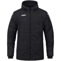 Kurtka JAKO Coach Team z Kapturem Czarna. Czarne kurtki sportowe damskie Jako, na zimę, bez wzorów, z materiału, bez ramiączek, z kapturem, do biegania. Za 347.35 zł.