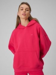 4F Bluza dresowa loose z kapturem damska - czerwona L. Czerwone bluzy damskie 4F, l, bez wzorów, z dresówki, bez ramiączek, z kapturem. Za 199.99 zł.