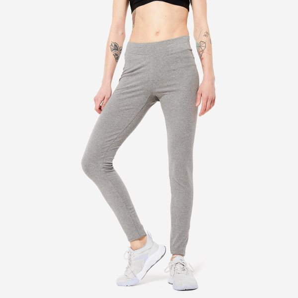 Legginsy fitness damskie Domyos slim. Szare legginsy damskie DOMYOS, bez wzorów, z bawełny. Za 49.99 zł.