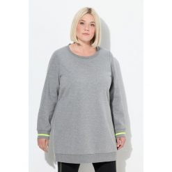 Damskie Długi sweter nadrukowany napis okrągły dekolt długi rękaw. Szare swetry nierozpinane damskie Ulla Popken, plus size, bez wzorów, z bawełny, casualowe, bez kołnierzyka, plus size, bez ramiączek. Za 279.99 zł.