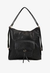 Czarna Torebka Shopper z Regulowanymi Rączkami i Dodatkową Kieszenią z Przodu Erirae. Czarne shopperki damskie Born2be, bez wzorów, z materiału, bez dodatków. Za 99.99 zł.