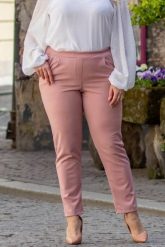 SPODNIE eleganckie uciągliwe na gumce BENTON pudrowy róż. Czerwone spodnie dresowe damskie KARKO, na jesień, bez wzorów, z dzianiny, biznesowe, z podwyższonym stanem, długie. Za 89.50 zł.