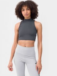 4F Crop-top do biegania szybkoschnący damski L. Szare topy damskie 4F, l, bez wzorów, z dzianiny, bez kołnierzyka, bez ramiączek. W wyprzedaży za 29.99 zł.