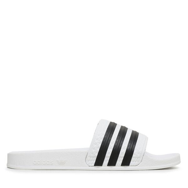 Klapki adidas. Białe klapki damskie Adidas, bez wzorów, sportowe, bez obcasa, bez zapięcia. Za 129.99 zł.