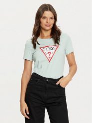 Guess T-Shirt W1YI1B I3Z14 Zielony Slim Fit. Zielone t-shirty damskie Guess, s, z aplikacjami, z bawełny, bez kołnierzyka, bez ramiączek. Za 109.99 zł.