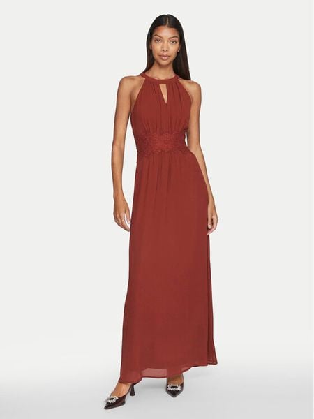 Vila Sukienka wieczorowa Milina 14052647 Brązowy Regular Fit. Brązowe sukienki damskie Vila, bez wzorów, z syntetyku, wizytowe, bez kołnierzyka, bez ramiączek. Za 299.99 zł.