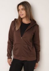 Brązowa Rozpinana Bluza z Kapturem Bawełną i Sznurkami Viltara. Brązowe bluzy damskie Born2be, l, bez wzorów, z bawełny, bez ramiączek, z kapturem. Za 59.99 zł.