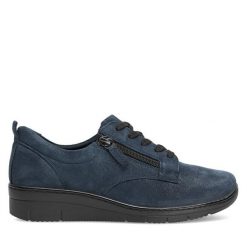 Półbuty Go Soft. Niebieskie półbuty damskie GO SOFT, bez wzorów, bez obcasa, na płaskiej podeszwie, bez zapięcia. Za 159.99 zł.