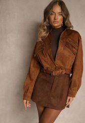 Brązowa Spódnica VICES Mini Stylizowana na Zamszową Tivite. Brązowe spódnice damskie Renee, na co dzień, l, bez wzorów, z zamszu, eleganckie, mini, koszulowe. Za 79.99 zł.