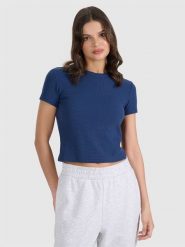 4F T-shirt slim z waflowej dzianiny damski - granatowy M. Niebieskie t-shirty damskie 4F, m, bez wzorów, z dzianiny, klasyczne, bez kołnierzyka, bez ramiączek. W wyprzedaży za 29.99 zł.
