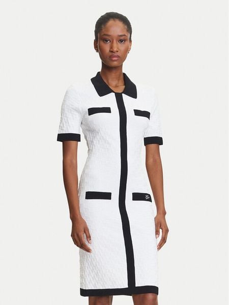 KARL LAGERFELD Sukienka dzianinowa A3W13036 Écru Slim Fit. Sukienki damskie KARL LAGERFELD, l, bez wzorów, z dzianiny, bez kołnierzyka, bez ramiączek. Za 719.99 zł.