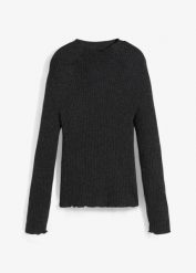 Sweter z miękkiej wełny merino. Szare swetry nierozpinane damskie bonprix, na jesień, bez wzorów, ze skóry, bez kołnierzyka, bez ramiączek. Za 219.99 zł.
