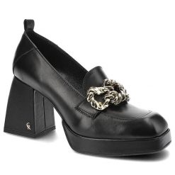 Czarne Półbuty Carinii Eleganckie Skórzane Buty Damskie. Czarne półbuty damskie Carinii, bez wzorów, ze skóry, eleganckie, bez obcasa, na obcasie, bez zapięcia. Za 369.00 zł.