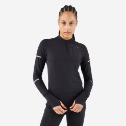 Bluza do biegania damska Kiprun Run 900 Warm. Czarne bluzy damskie KIPRUN, l, bez wzorów, z materiału, sportowe, bez ramiączek, bez kaptura. Za 149.99 zł.