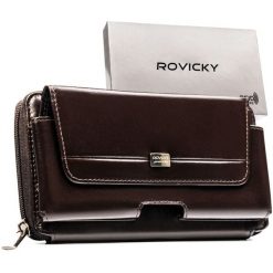 Skórzana, brązowa saszetka męska z systemem RFID - Rovicky. Brązowe saszetki i nerki męskie ROVICKY, bez wzorów, ze skóry. Za 89.99 zł.