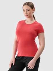 4F T-shirt slim gładki damski - czerwony S. Czerwone t-shirty damskie 4F, s, bez wzorów, z bawełny, sportowe, bez kołnierzyka, bez ramiączek. W wyprzedaży za 29.99 zł.