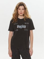 Replay T-Shirt W3072A.000.22658M Czarny Regular Fit. Czarne t-shirty damskie Replay, m, bez wzorów, z bawełny, bez kołnierzyka, bez ramiączek. Za 129.99 zł.