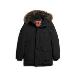 Parka z kapturem i sztucznym futrem Superdry Everest. Czarne parki męskie Superdry, l, bez wzorów, z softshellu, bez kołnierzyka, z kapturem. W wyprzedaży za 700.10 zł.
