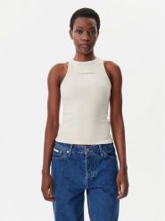 Calvin Klein Jeans Top Monologo J20J225301 Beżowy Slim Fit. Brązowe topy damskie Calvin Klein Jeans, xxl, bez wzorów, z bawełny, bez kołnierzyka, bez ramiączek. Za 119.99 zł.