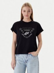 Guess T-Shirt W6RI30 I3Z14 Czarny Regular Fit. Czarne t-shirty damskie Guess, s, z aplikacjami, z bawełny, bez kołnierzyka, bez ramiączek. Za 179.99 zł.