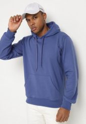Granatowo-Niebieska Bluza z Bawełną i Kapturem z Kieszenią i Sznurkami Parhiris. Niebieskie bluzy męskie Born2be, l, bez wzorów, z bawełny, z kapturem. Za 54.99 zł.