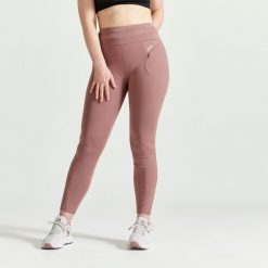 Legginsy fitness damskie Domyos. Brązowe legginsy damskie DOMYOS, bez wzorów, z materiału. Za 69.99 zł.