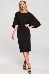 Sukienka ołówkowa z szerokimi rękawami czarna z pelerynką. Czarne sukienki damskie Sukienki.shop, na komunię, l, bez wzorów, wizytowe, bez kołnierzyka, bez ramiączek, ołówkowe. Za 309.00 zł.