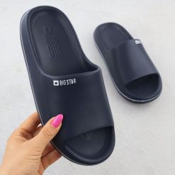 Klapki basenowe plażowe granatowe Big Star SS274424. Klapki damskie BIG STAR, bez wzorów, z materiału, retro, bez obcasa, bez zapięcia. Za 79.99 zł.
