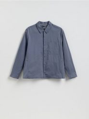 Kurtka z kołnierzem - granatowy. Niebieskie kurtki męskie Reserved, l, bez wzorów, z bawełny, bez kaptura. Za 169.99 zł.