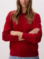Sweter ze strukturalnym wzorem - czerwony. Czerwone swetry nierozpinane damskie Reserved, l, bez wzorów, z dzianiny, bez kołnierzyka, bez ramiączek. Za 119.99 zł.