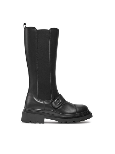 TWINSET Kozaki Chelsea 242GCJ S Czarny. Czarne kozaki damskie Twinset, bez wzorów, ze skóry, bez obcasa, na płaskiej podeszwie, bez zapięcia. Za 909.99 zł.