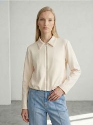 Rozpinana bluza z dzianiny scuba i domieszką wiskozy - kremowy. Białe bluzy damskie Sinsay, l, bez wzorów, z dzianiny, bez ramiączek, bez kaptura. Za 59.99 zł.