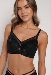 Czarny Biustonosz z Koronką i Transparentną Wstawką Heliphine. Czarne biustonosze Born2be, bez wzorów, z koronki. Za 39.99 zł.