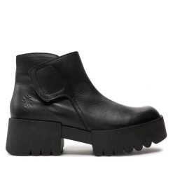 Botki Fly London. Czarne botki damskie Fly London, bez wzorów, bez obcasa, na płaskiej podeszwie, bez zapięcia. Za 579.99 zł.