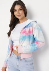 Różowo-Niebieska Bluza z Kapturem Szerokim Ściągaczem i Wzorem Tie-Dye Alreica. Czerwone bluzy damskie Born2be, l, bez wzorów, z jeansu, bez ramiączek, z kapturem. Za 69.99 zł.