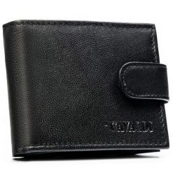 Niewielki czarny portfel męski ze skóry naturalnej z systemem RFID zamykany zatrzaskiem - 4U Cavaldi. Czarne portfele męskie 4U Cavaldi, bez wzorów, ze skóry. Za 54.99 zł.