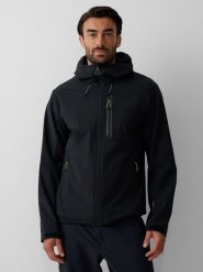 4F Kurtka softshell wiatroodporna membrana 8000 męska - czarna S. Czarne kurtki męskie 4F, na jesień, l, bez wzorów, z materiału, bez kaptura, trekkingowe. Za 399.99 zł.