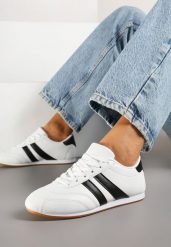 Biało-Czarne Sneakersy Typu Tenisówki z Paseczkami Liantina. Białe trampki i tenisówki damskie Renee, bez wzorów, z jeansu, bez zapięcia. Za 74.99 zł.