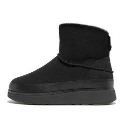 Buty FitFlop GEN-FF Mini Double-Faced Shearling Boots W GS6-090 czarne. Czarne śniegowce damskie z materiału, bez zapięcia. Za 720.14 zł.