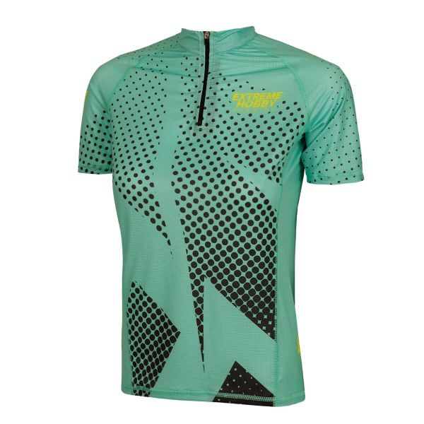 Koszulka biegowa damska z zamkiem i krótkim rękawem EXTREME HOBBY HALFTONE. Zielone bluzki damskie EXTREME HOBBY, s, bez wzorów, z elastanu, sportowe, bez kołnierzyka, bez ramiączek. Za 159.00 zł.